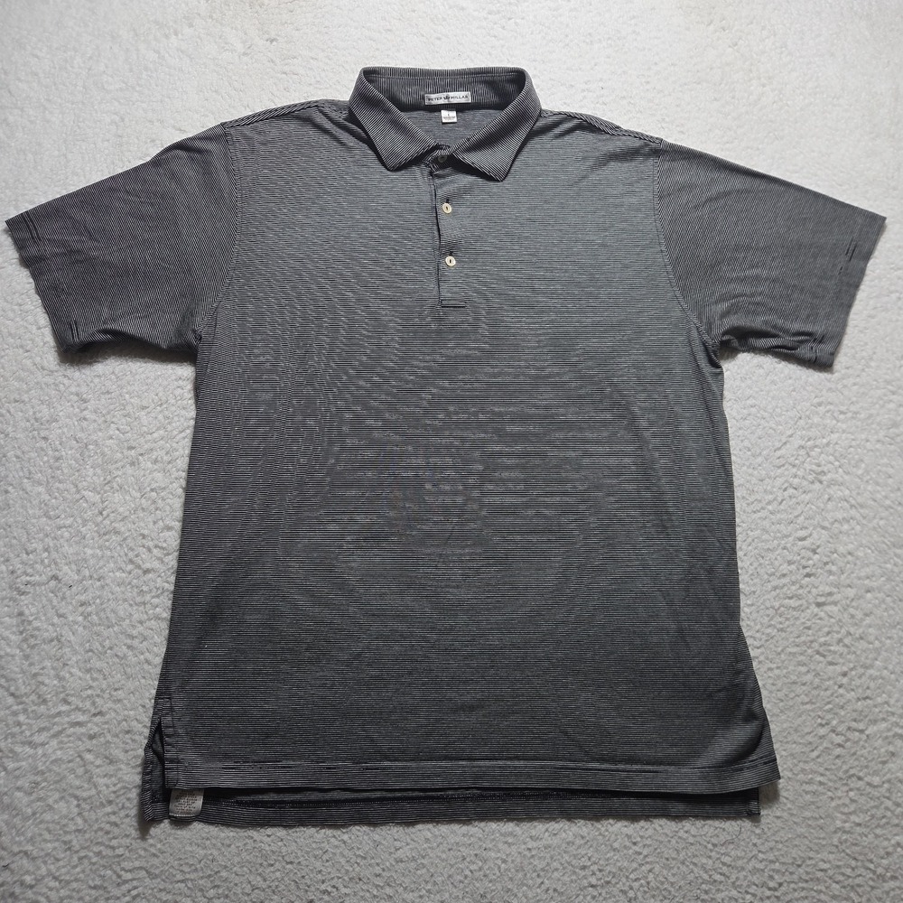 Peter Millar Polo Shirt Large Black Striped Long Sleeve Golf Cotton Performance